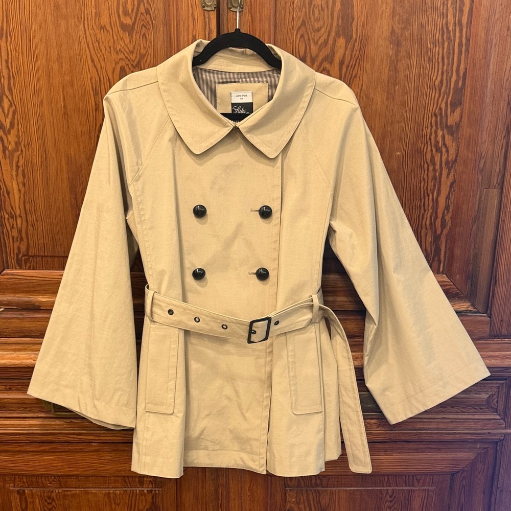 Jane Post for Saks Fifth Avenue Trench Coat XL Beige Belted Double Breasted